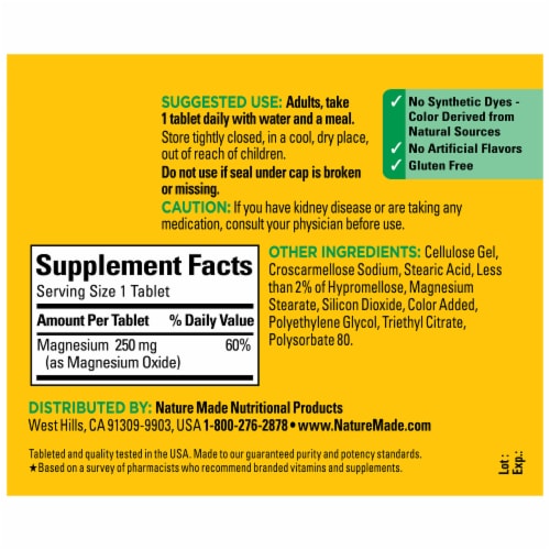 Nature Made® Magnesium 250mg Tablets Perspective: back