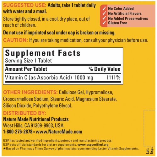 Nature Made Vitamin C 1000mg Tablets Perspective: back