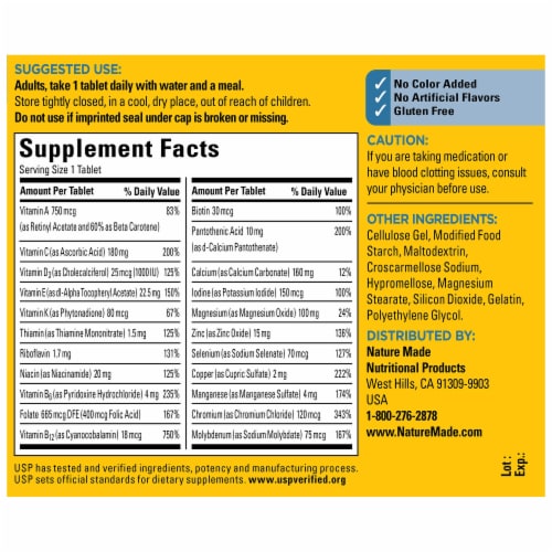 Nature Made® Multi for Him Multivitamin Tablets Perspective: back