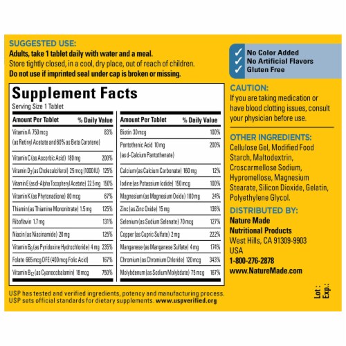 Nature Made® Multi for Him Multivitamin Tablets Perspective: back
