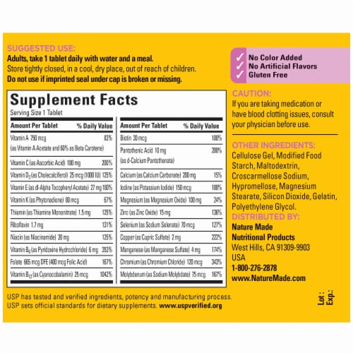 Nature Made® Multivitamin for Her 50+ Dietary Supplement Tablets Perspective: back