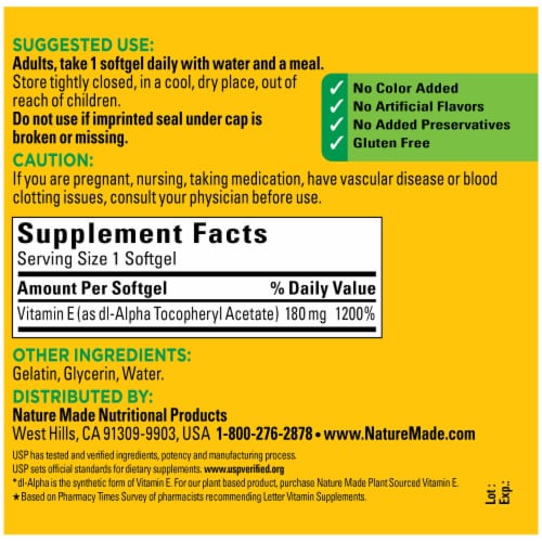 Nature Made® Vitamin E Softgels 180mg (Packaging May Vary) Perspective: back