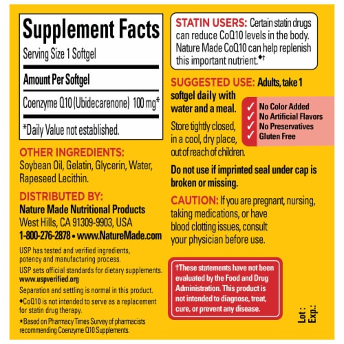 Nature Made® CoQ10 Softgels 100mg Perspective: back