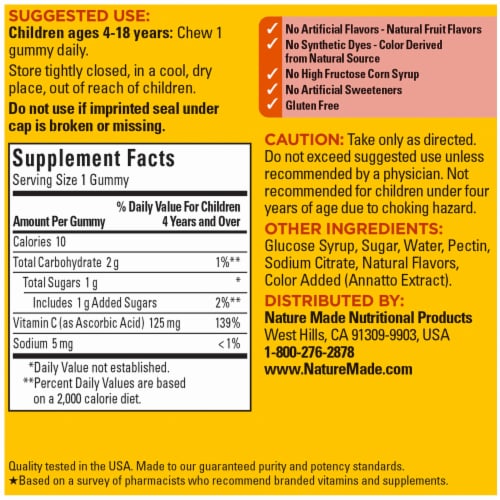 Nature Made® Kids First® Tangerine Vitamin C Gummies 125mg Perspective: back