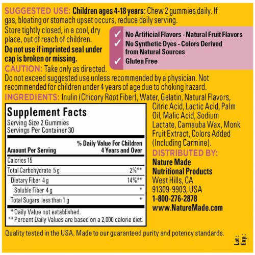 Nature Made® Kids First® Fiber Assorted Fruit Flavor Gummies Perspective: back