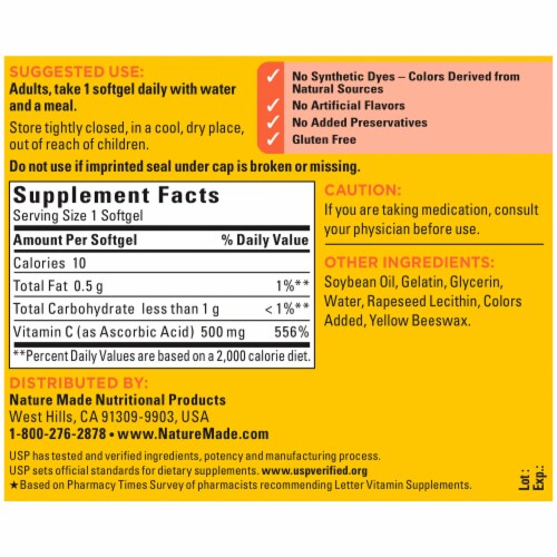 Nature Made® Vitamin C Softgels 500mg Perspective: back