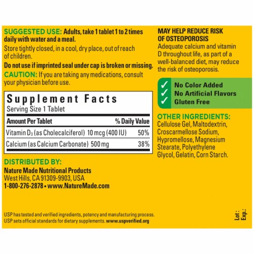Nature Made Calcium 500 mg Tablets 130 ea Perspective: back