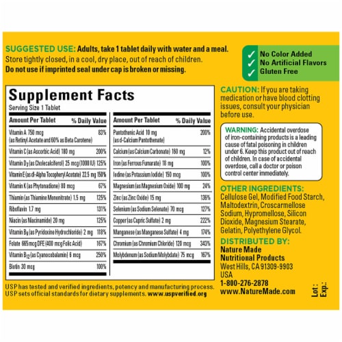 Nature Made® Multi Vitamin Tablets with Iron Perspective: back