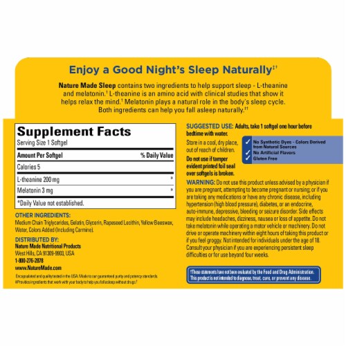 Nature Made® Melatonin L-theanine Sleep Aid Softgels 200 mg Perspective: back