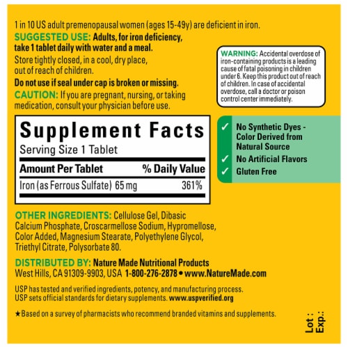 Nature Made® Iron Tablets 65mg Perspective: back