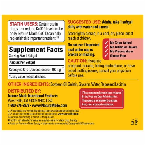 Nature Made CoQ10 100mg Liquid Softgels Perspective: back