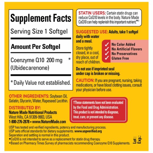 Nature Made CoQ10 Softgels 200 mg Perspective: back
