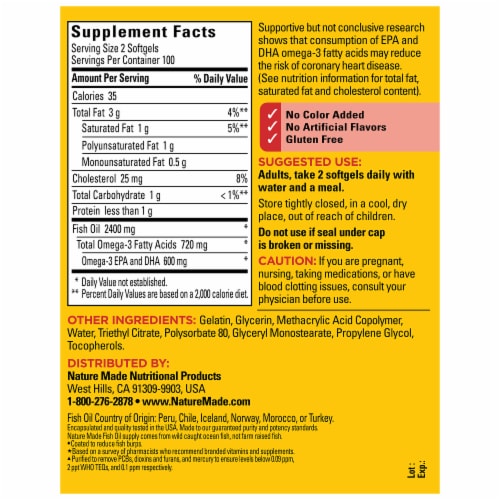 Nature Made® Burp-Less Fish Oil Omega-3 Dietary Supplement Softgels 1200mg Perspective: back