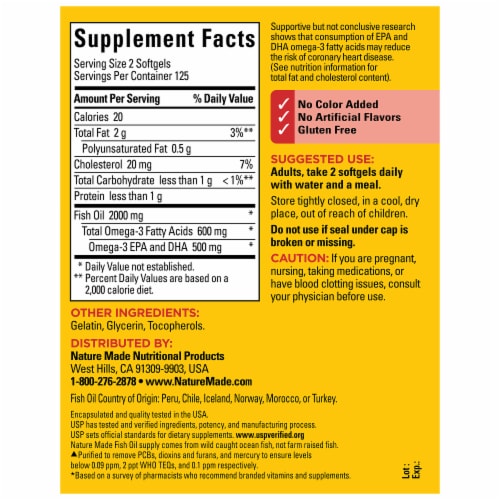Nature Made® Fish Oil Omega-3 Dietary Supplement Softgels 1000mg Perspective: back
