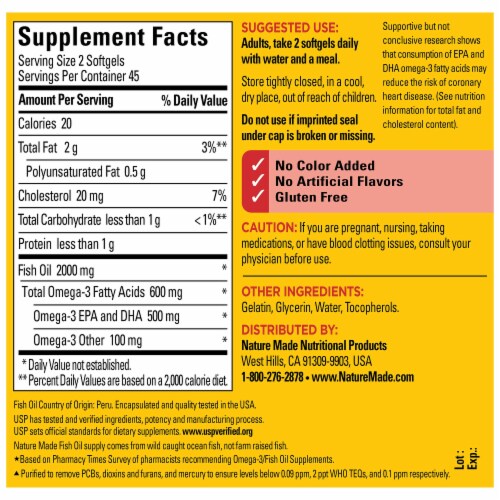 Nature Made® Fish Oil Omega-3 Dietary Supplement Softgels 1000mg Perspective: back