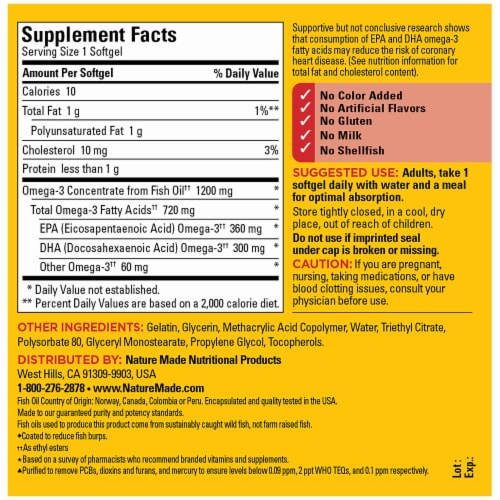 Nature Made® One Per Day Burp-Less Fish Oil 1200 mg Omega-3 720 mg Softgels 1200mg Perspective: back
