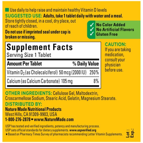 Nature Made® Vitamin D3 Tablets Perspective: back