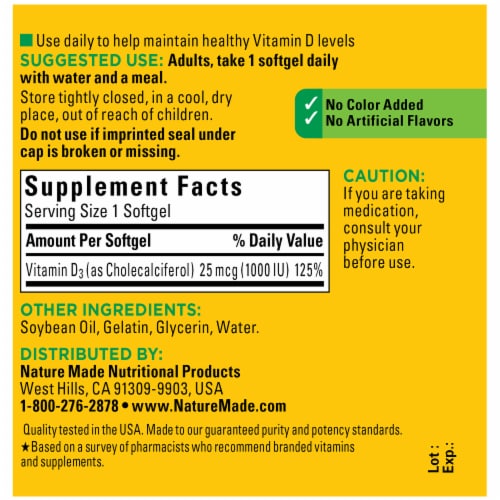 Nature Made® Vitamin D3 Softgels 1000IU, 100 ct - Kroger