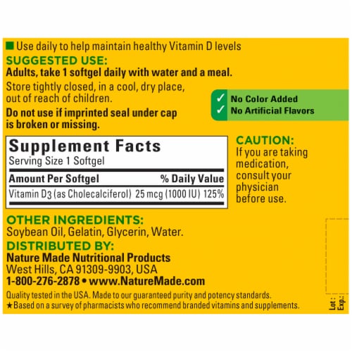 Nature Made® Vitamin D3 Softgels Perspective: back
