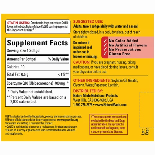 Nature Made® CoQ10 Softgels 400mg Perspective: back