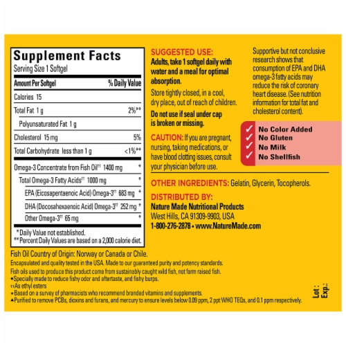 Nature Made® Burp-Less Ultra Omega-3 1400 mg Fish Oil Softgels Perspective: back