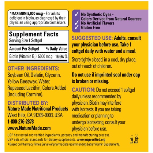Nature Made® Maximum Strength Biotin Softgels 5000mcg Perspective: back