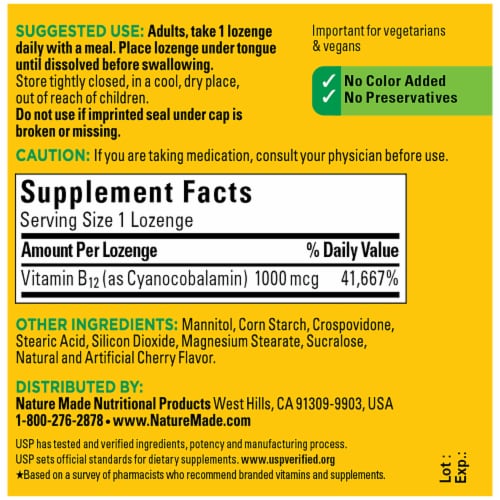 Nature Made® Fast Dissolve Cherry B12 Dietary Supplement Tablets 1000mcg Perspective: back