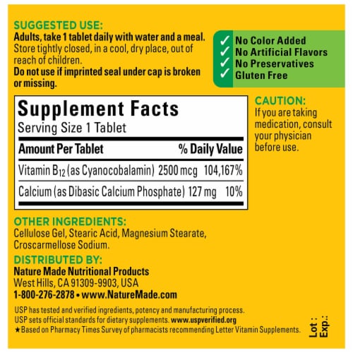 Nature Made® Vitamin B-12 Tablets 2500mcg Perspective: back