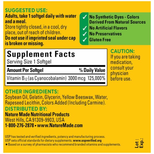 Nature Made® B12 Extra Strength Softgels 3000mg Perspective: back