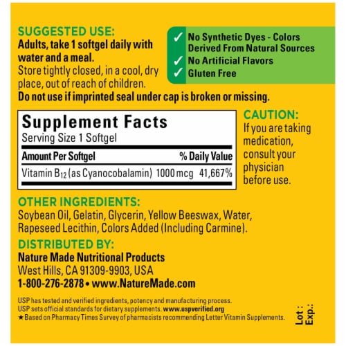 Nature Made® B12 Vitamin Softgels 1000mcg Perspective: back