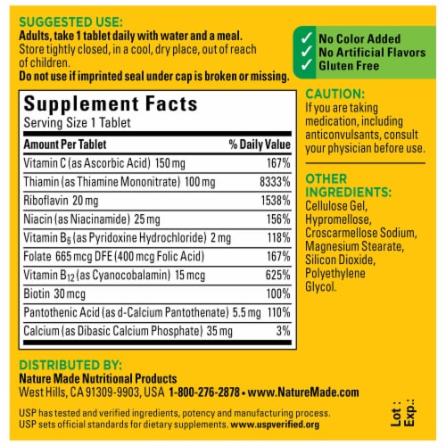 Nature Made Super B-Complex Tablets Perspective: back