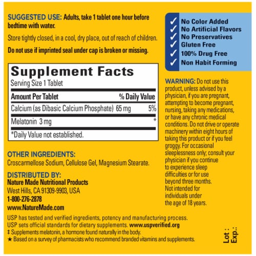Nature Made® Melatonin Tablets 3 mg Perspective: back
