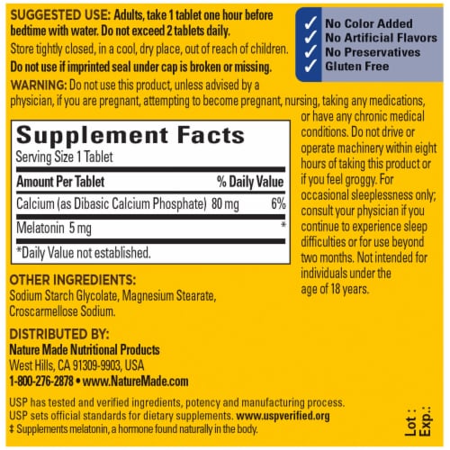 Nature Made® Melatonin Tablets 5mg Perspective: back