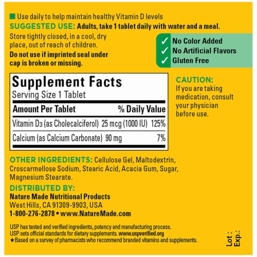 Nature Made® Vitamin D3 Tablets 25mcg Perspective: back