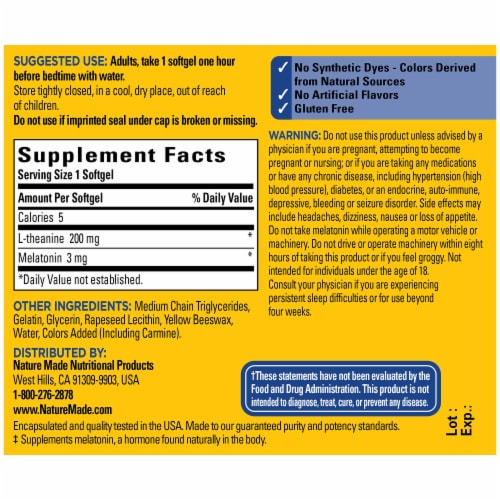 Nature Made® Melatonin + 200mg L-Theanine Softgels 3mg Perspective: back