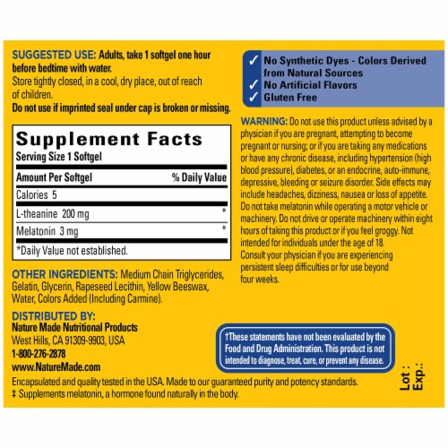 Nature Made® Melatonin + 200mg L-Theanine Softgels 3mg Perspective: back