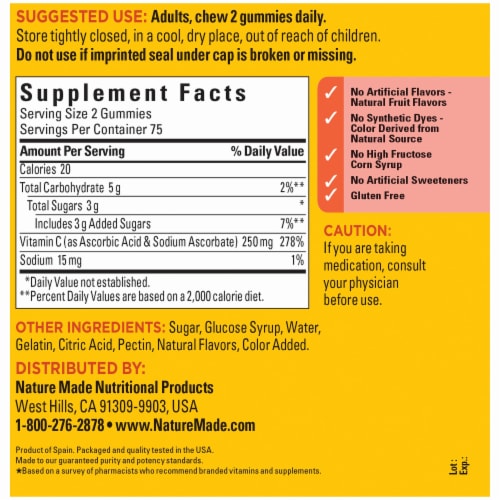 Nature Made® 250 mg Vitamin C Gummies 150 Gummies Perspective: back