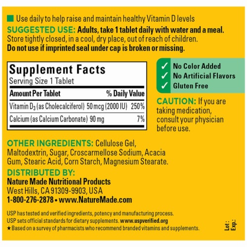 Nature Made Vitamin D3 Tablets Perspective: back