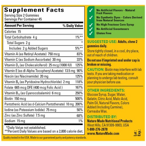 Nature Made® Multivitamin Orange Cherry & Mixed Berry Flavored Adult Gummies Perspective: back