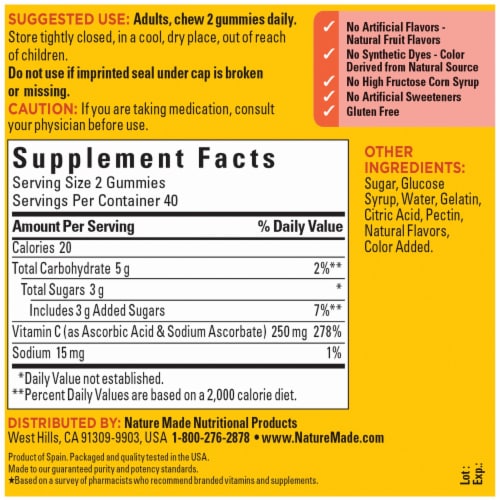 Nature Made® Vitamin C Gummies 250mg Perspective: back