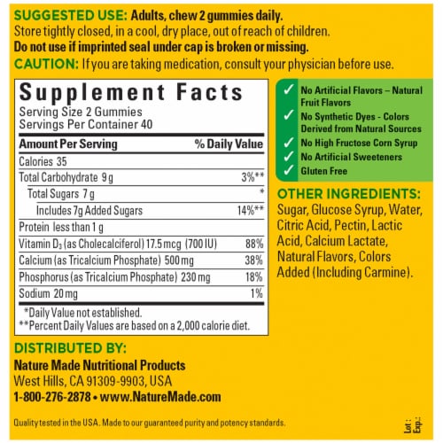 Nature Made® Cherry Orange & Strawberry Calcium Adult Gummies 500mg Perspective: back