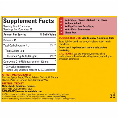 Nature Made® Mango Flavored CoQ10 Gummies Perspective: back