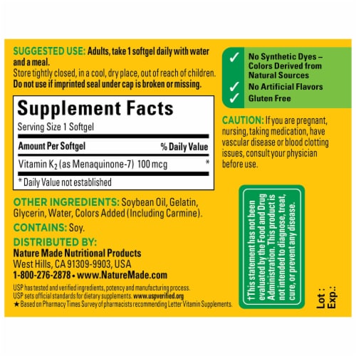Nature Made® K2 Vitamin Softgels 100mcg Perspective: back