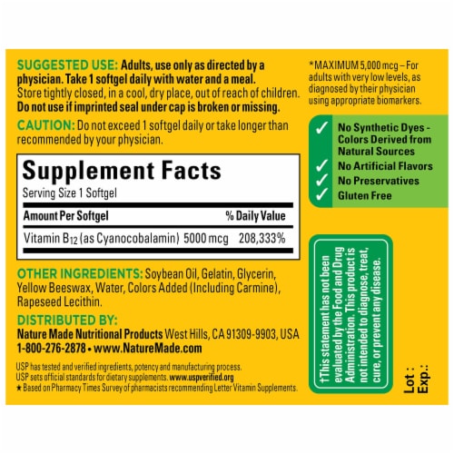 Nature Made® Maximum Strength B-12 Softgels 5000mcg Perspective: back