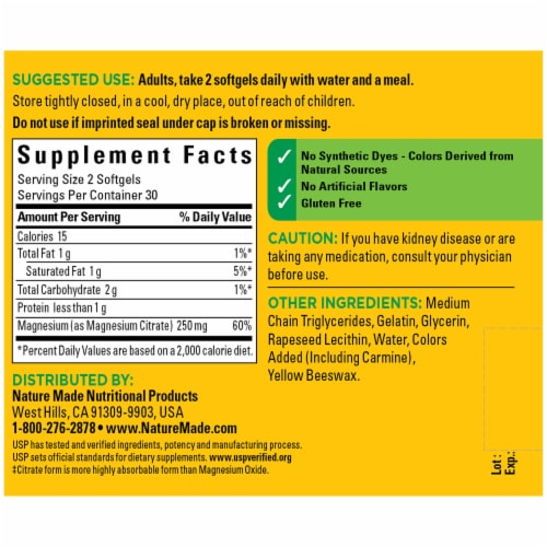 Nature Made® Magnesium Citrate Softgels 250mg Perspective: back