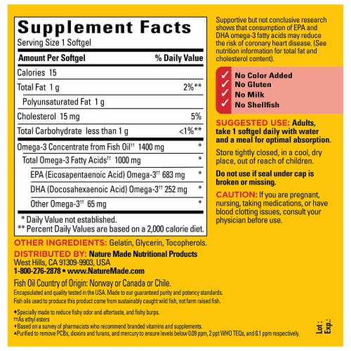 Nature Made® Ultra Omega 3 Fish Oil Soft Gels 1400mg Perspective: back