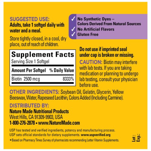 Nature Made® Extra Strength Biotin Dietary Supplement Softgels 2500mcg Perspective: back