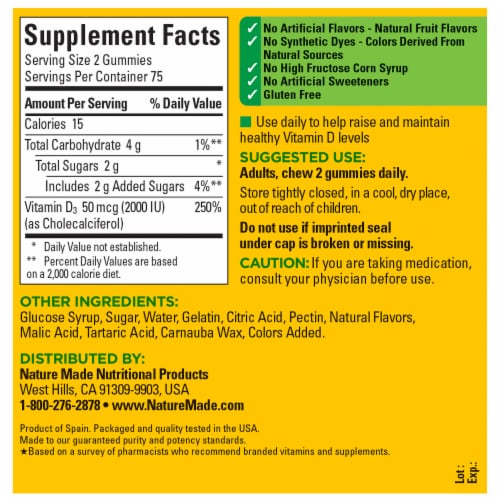 Nature Made® Strawberry Peach & Mango Vitamin D3 Gummies Perspective: back