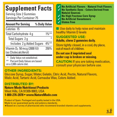 Nature Made® Strawberry Peach Mango Vitamin D3 Gummies Perspective: back