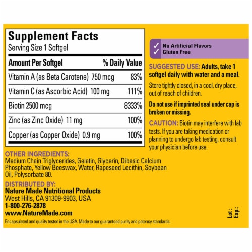 Nature Made® Hair Skin and Nails Biotin Softgels Perspective: back